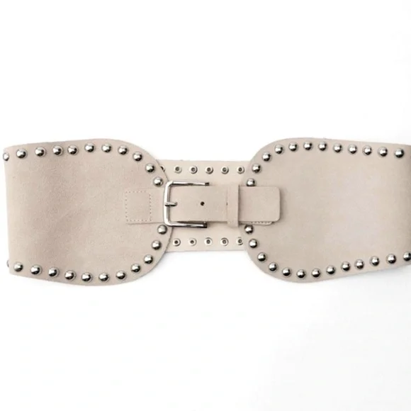 Zara Cream STUDDED LEATHER SASH BELT 1736/257/712 - Picture 1 of 3